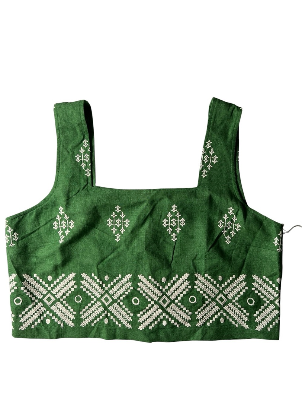 NWT Haute Hippie Green Cropped Linen Blend Embroidered Tank Top Size Large